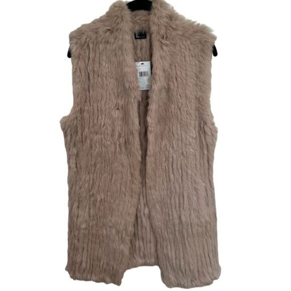 NEW Love Token Genuine Rabbit Fur Color Latte Winter Holiday Cozy Vest Size L - Picture 4 of 12